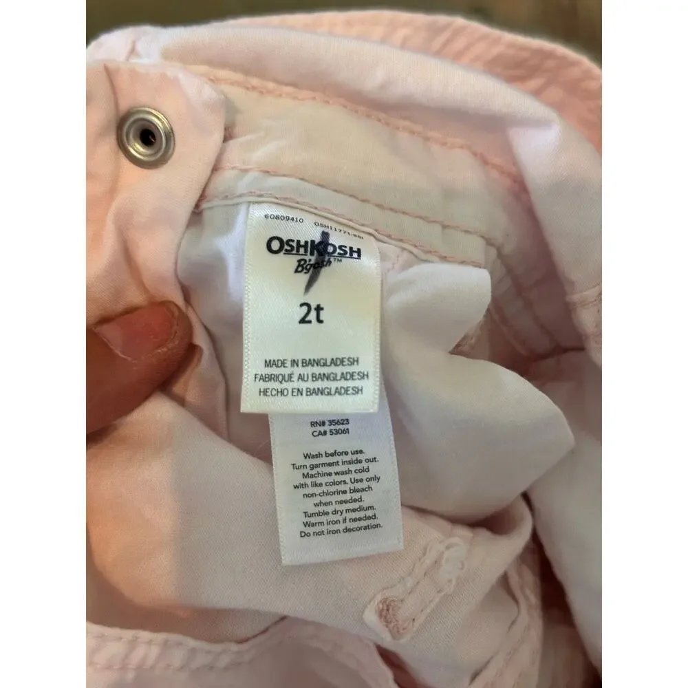 OshKosh B'gosh Kid's Girl Pink Heart Pocket Overalls Size 2T